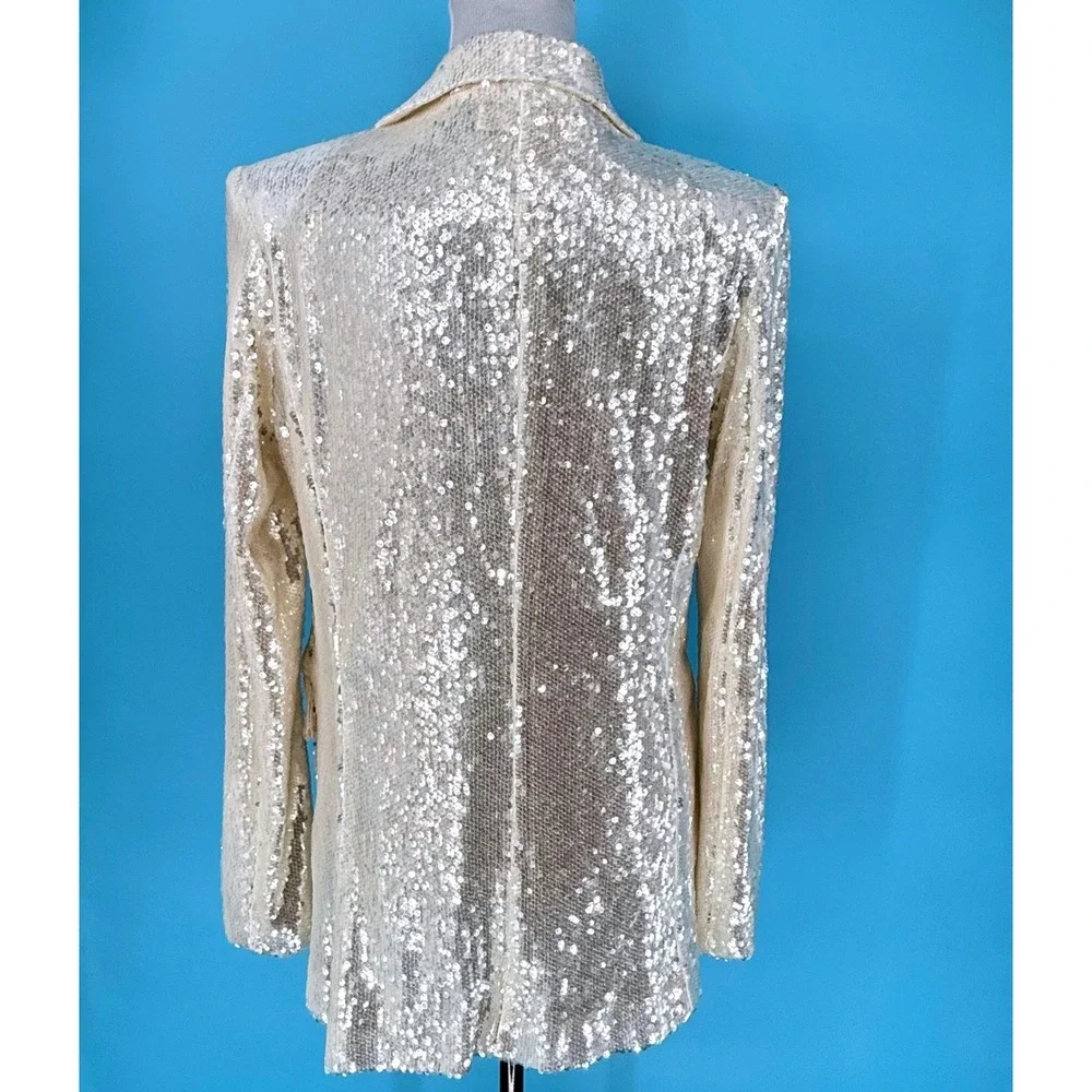 Donnee Par Dieu Cream Sequin Blazer Jacket Large Champagne Sparkle 22161-T‎